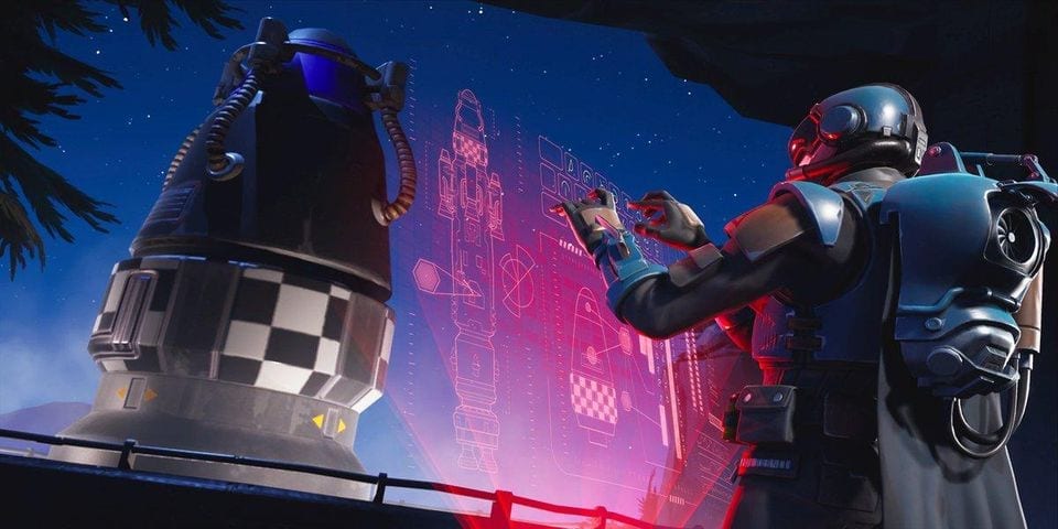Shown in a loading screen, Fortnite's Visitor is depicted alongside the rocket