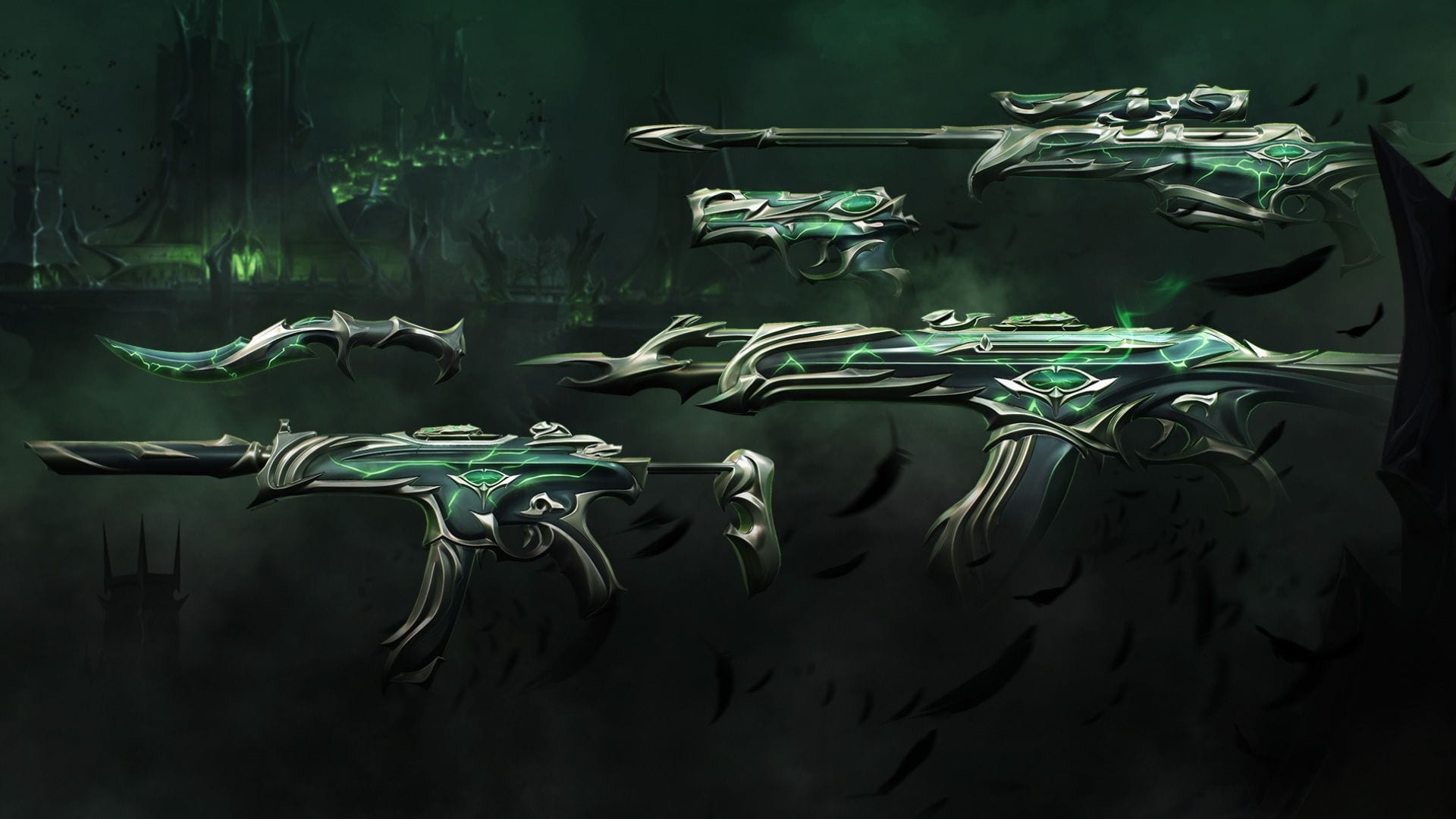Promotional art for the VALORANT Foresaken weapon bundle