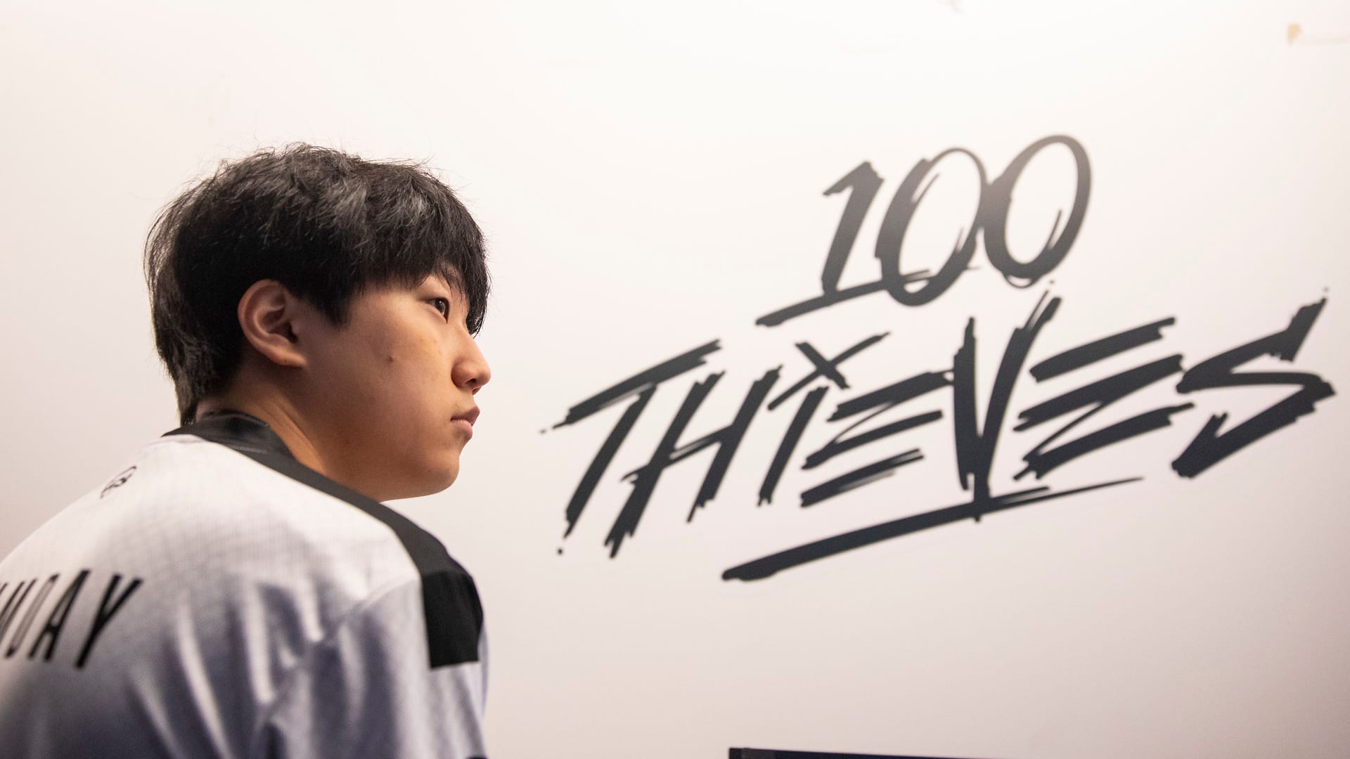 100 Thieves' Ssumday poses beside team name