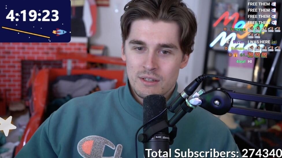Streamer Ludwig on camera during the final hours of his subathon stream