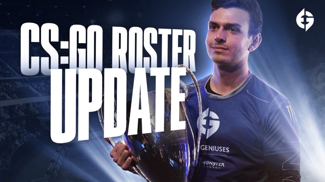 Photo of Tarik holding a trophy with the words CS:GO Roster Update