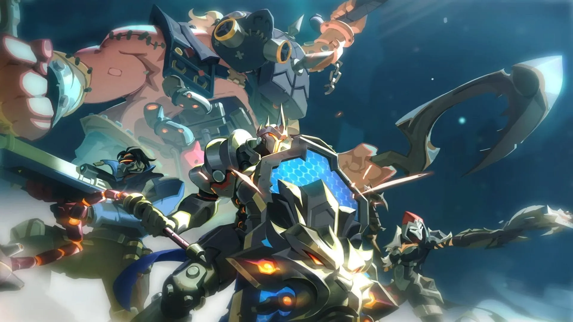 Nexus heroes with their Overwatch skins.