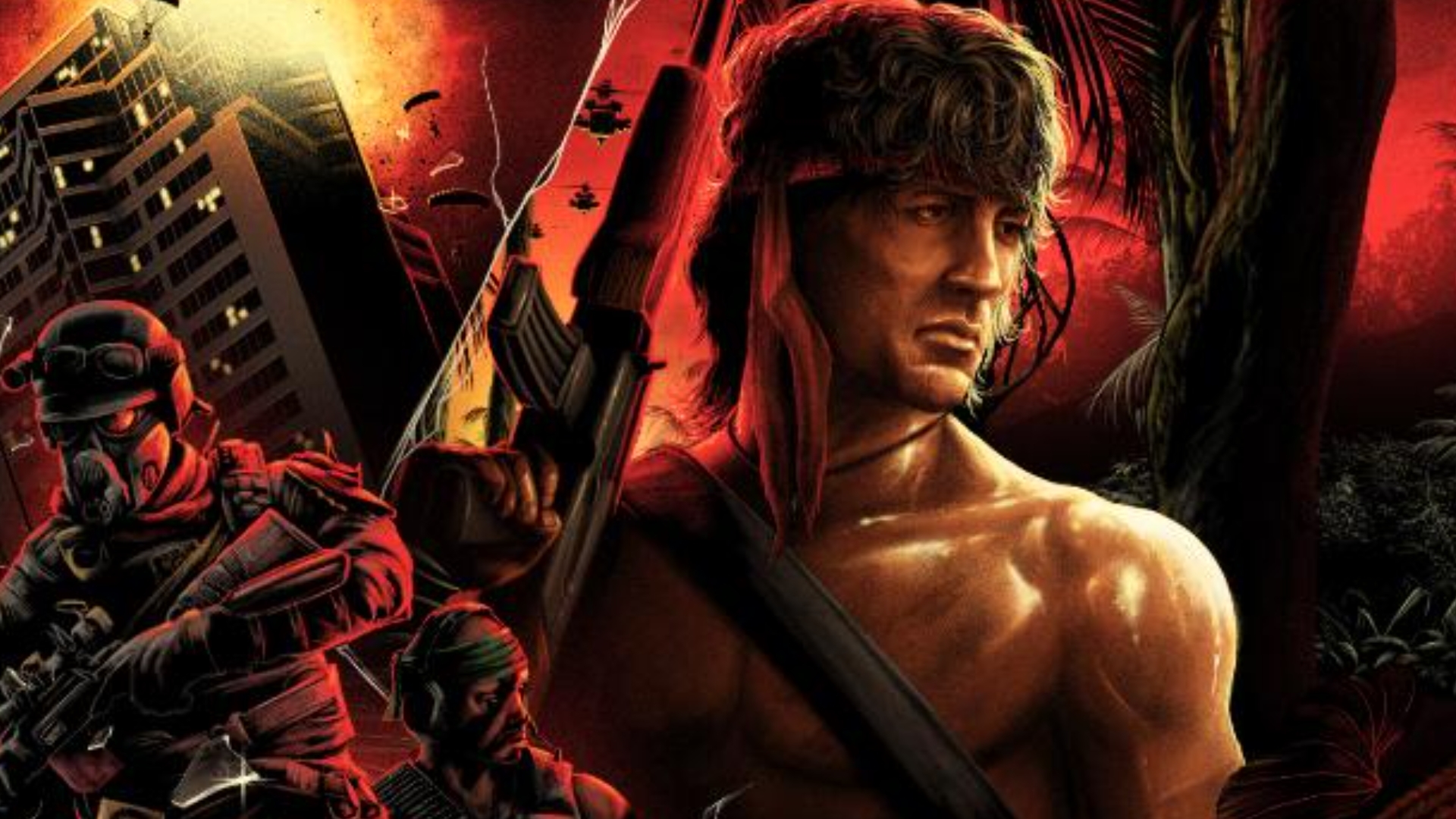 Promotional art for the Rambo skin in Warzone and Black Ops Cold War