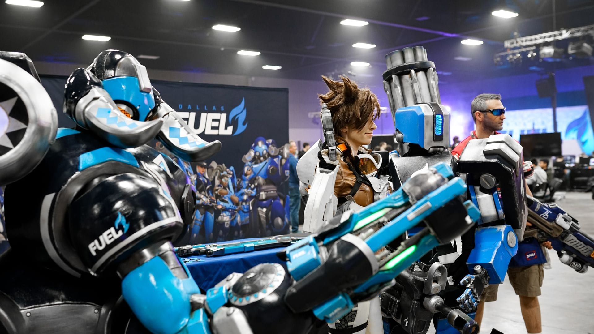 Dallas Fuel fans in cosplay at an Overwatch live event