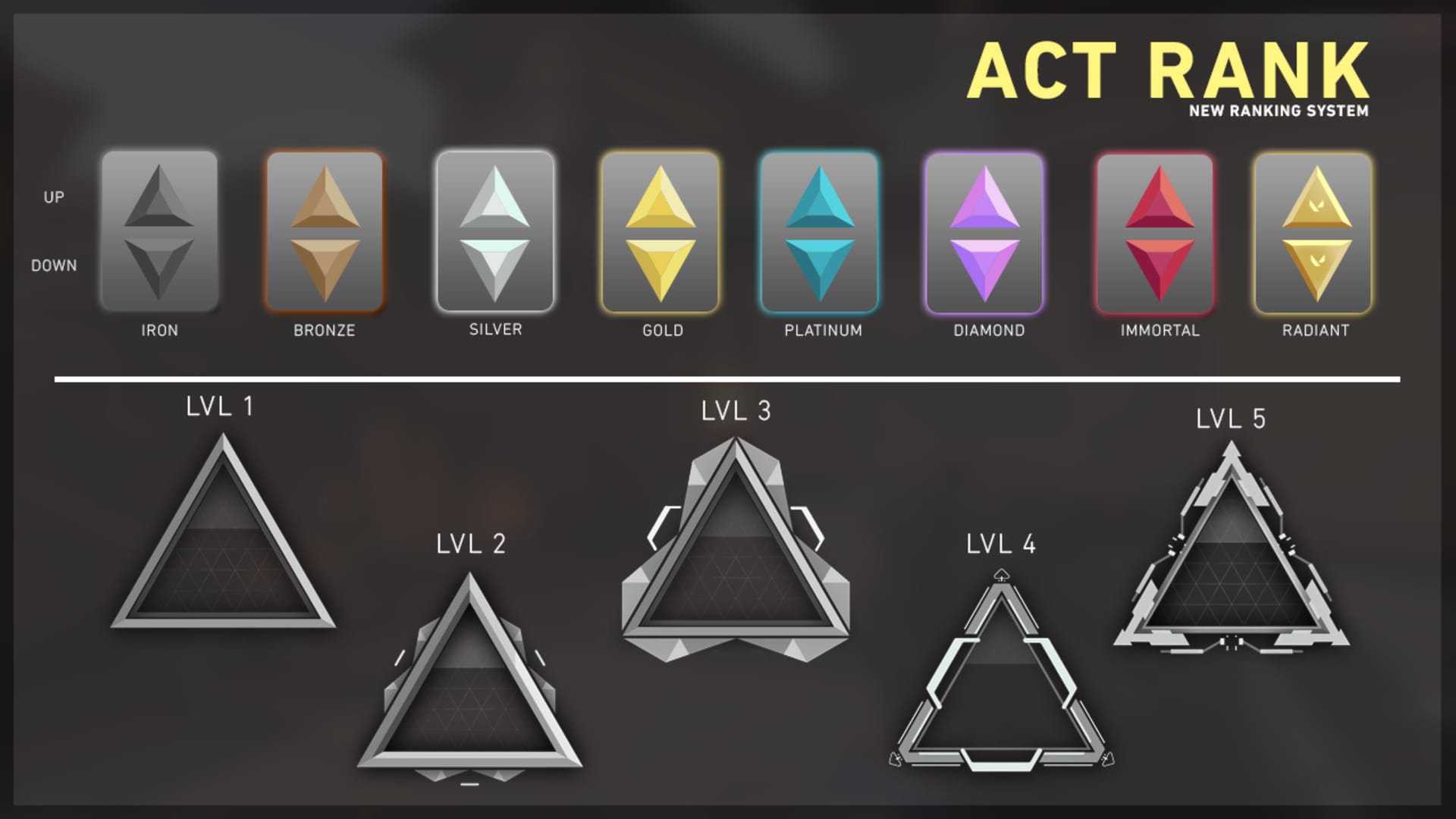 VALORANT Act Rank Badge, boarder levels, and arrows
