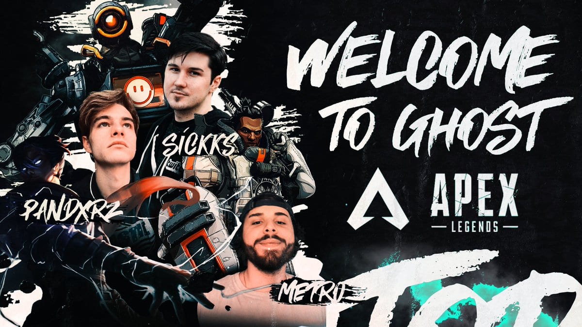 Ghost Gaming Apex Legends squad of Metro, Sickks, and Pandxrz welcome to ghost sign