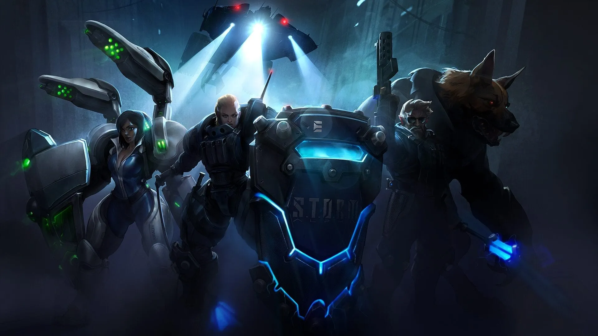Silhouettes of three Heroes of the Storm characters including Morales