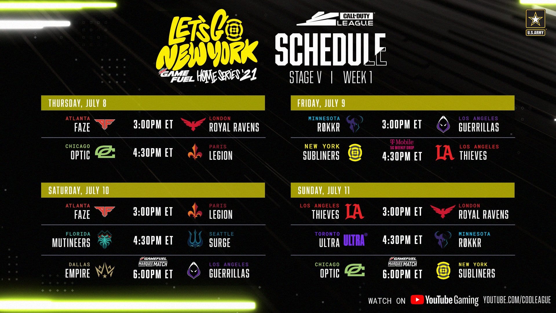 The schedule for the NYSL Home Series.