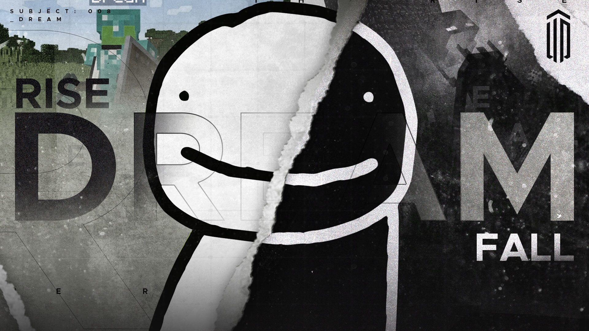 Half of dream's smile face mask in white and half in black for The Rise and Fall of Dream