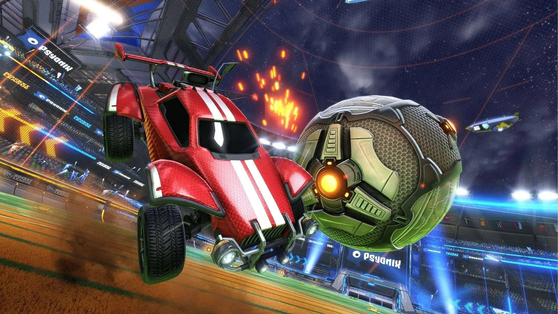 Rocket League octane battle car challenges the ball