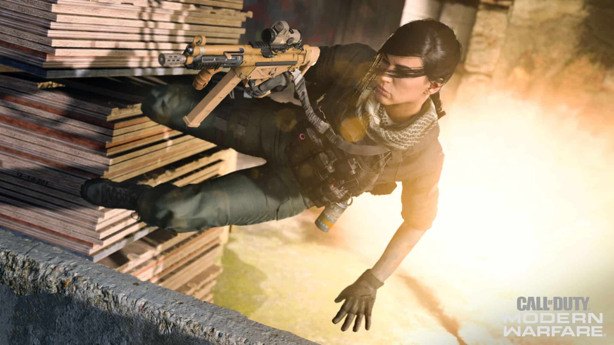An Operator sliding in Modern Warfare.