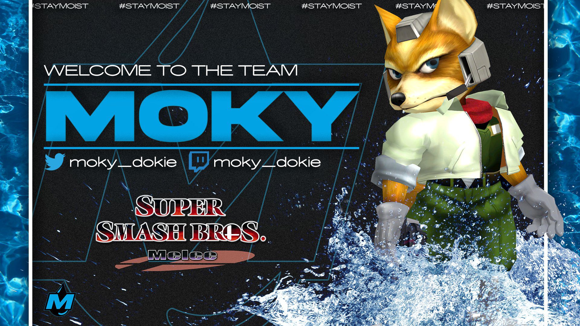 A graphic that commemorates moky joining Moist Esports.