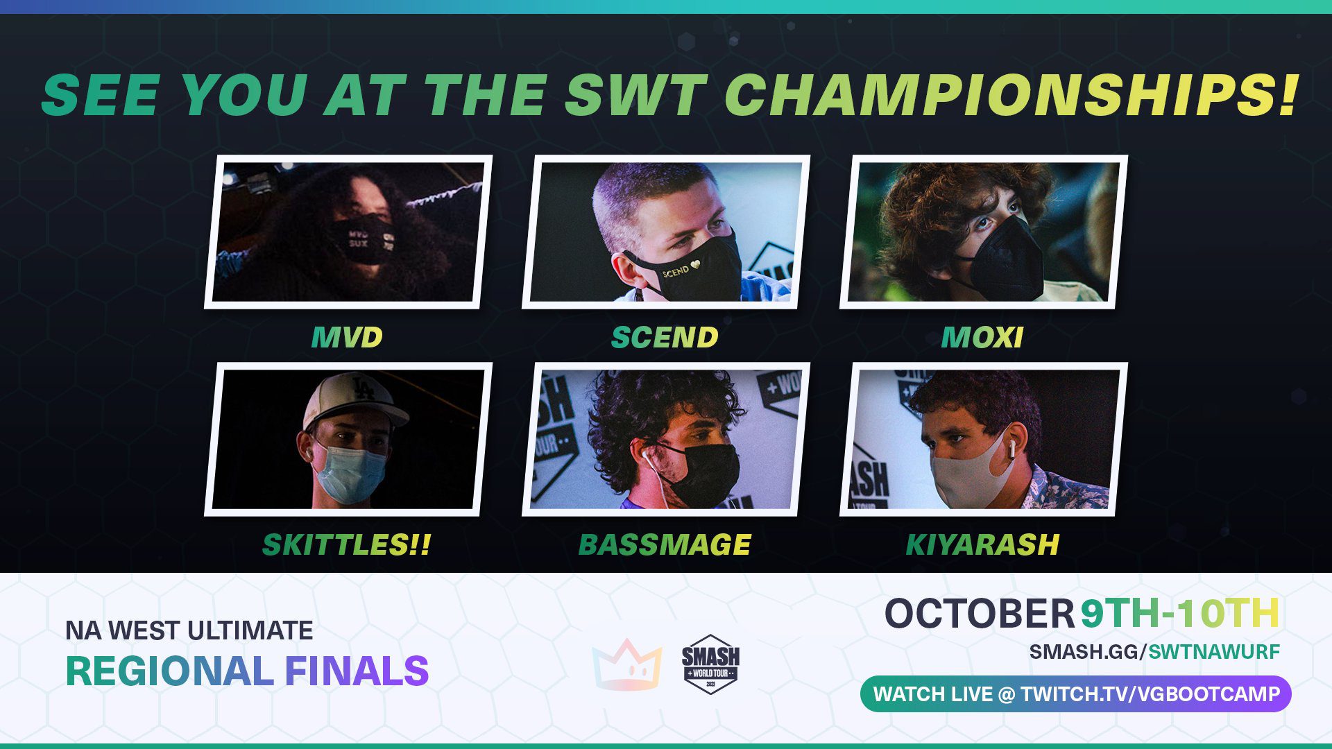 A graphic showing the top six from the SWT NA West Ultimate Regional Finals.
