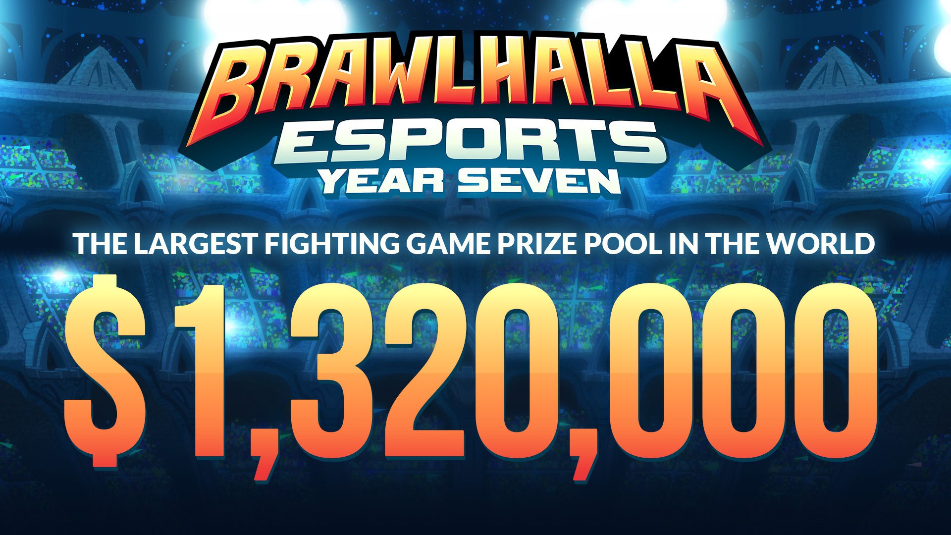 A graphic announcing the Brawlhalla Esports: Year Seven $1.32 million prize pool.
