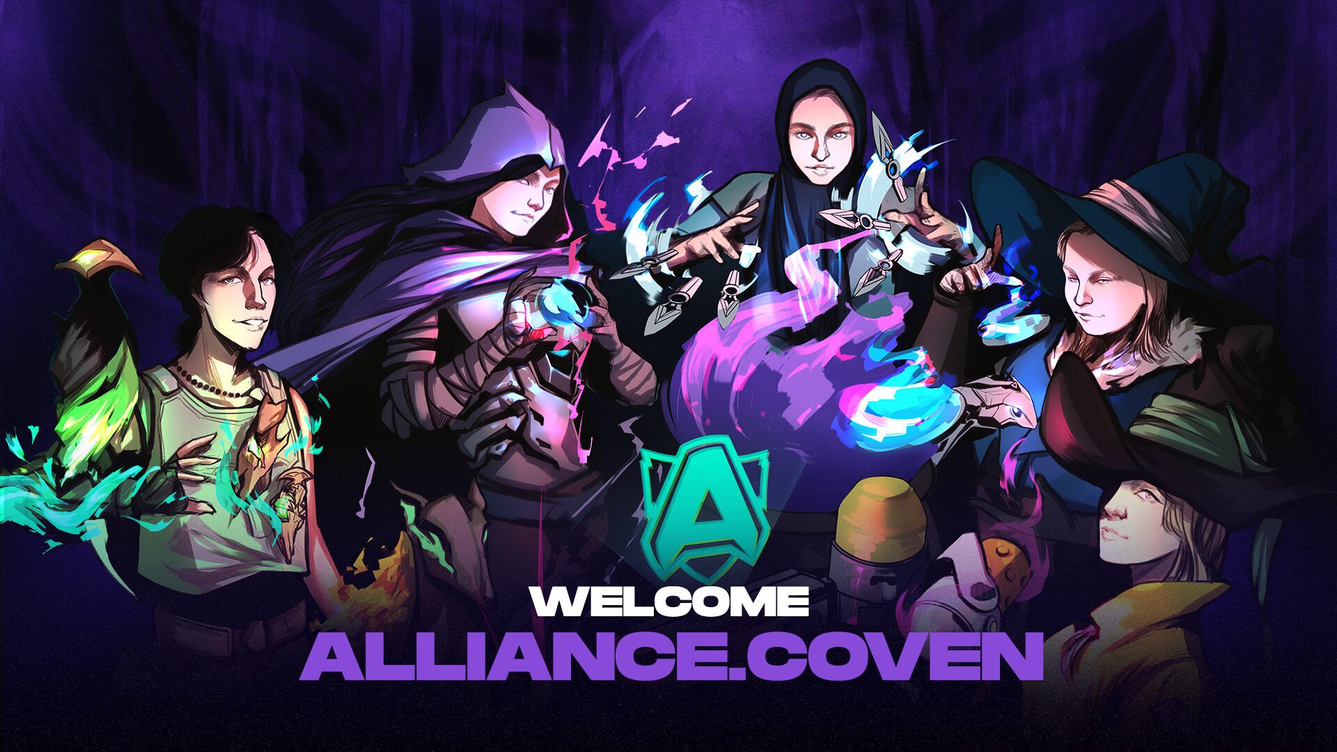 Alliance Coven roster stylized as VALORANT characters