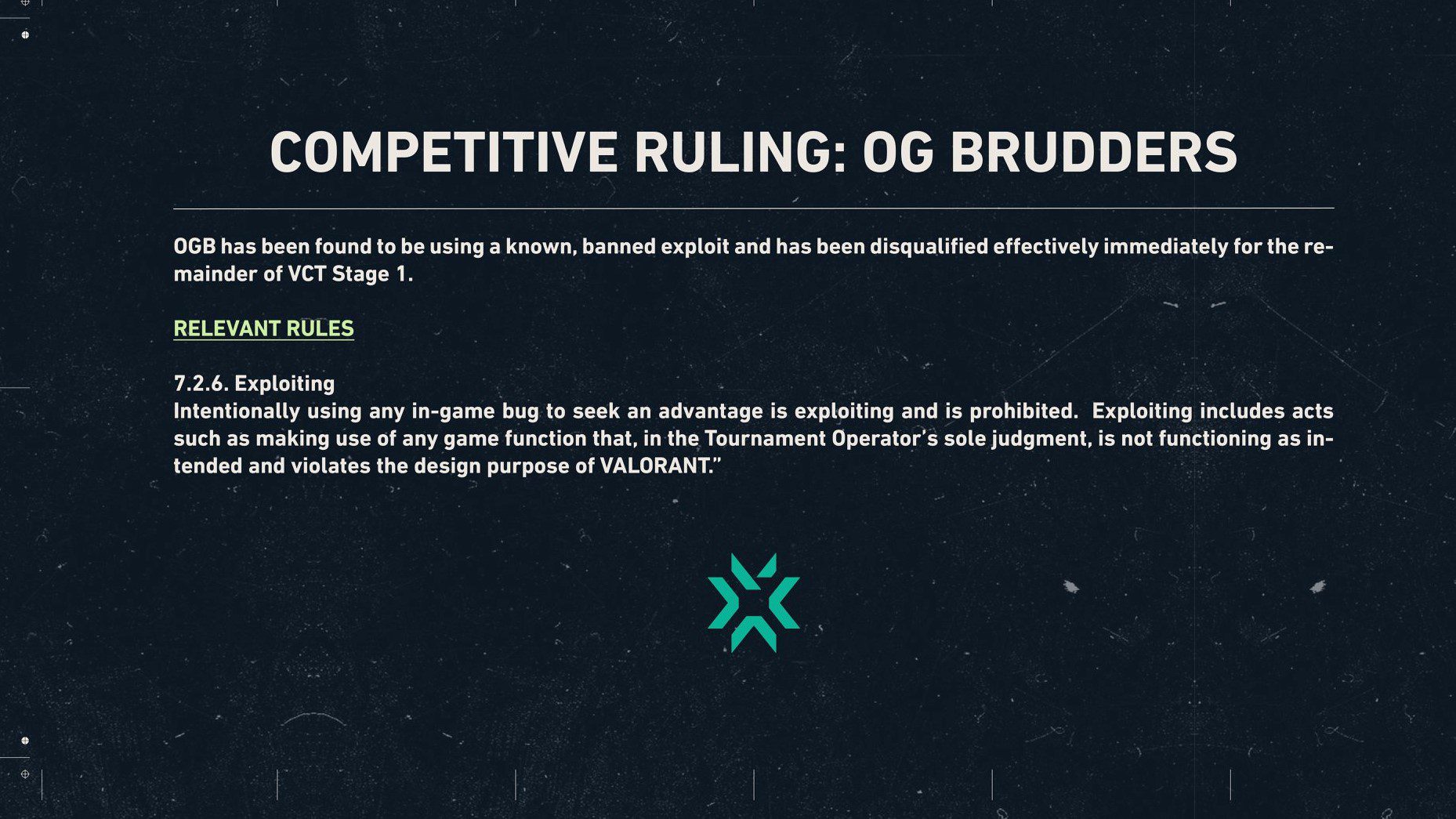 OG Brudders ban from VCT statement