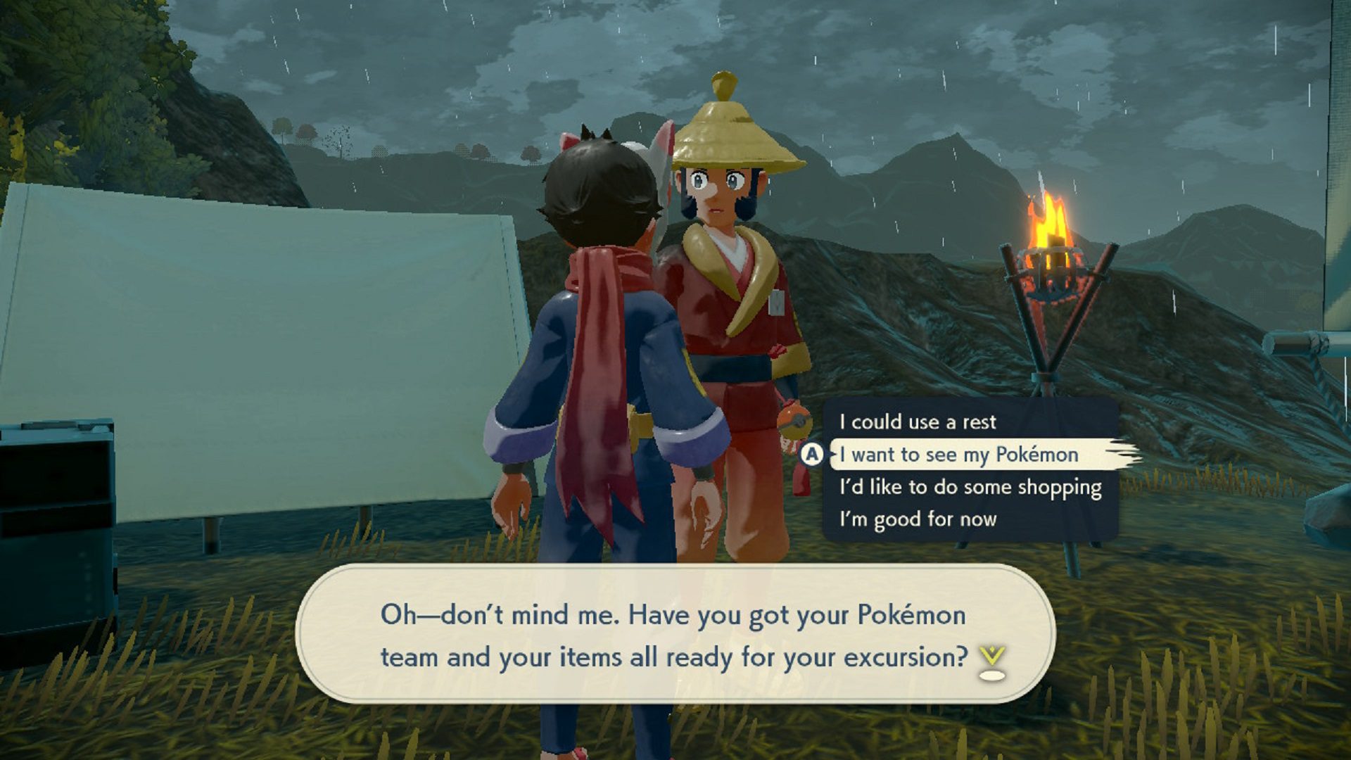 The Galaxy Member at each base camp can help you change your party Pokémon in Legends: Arceus.