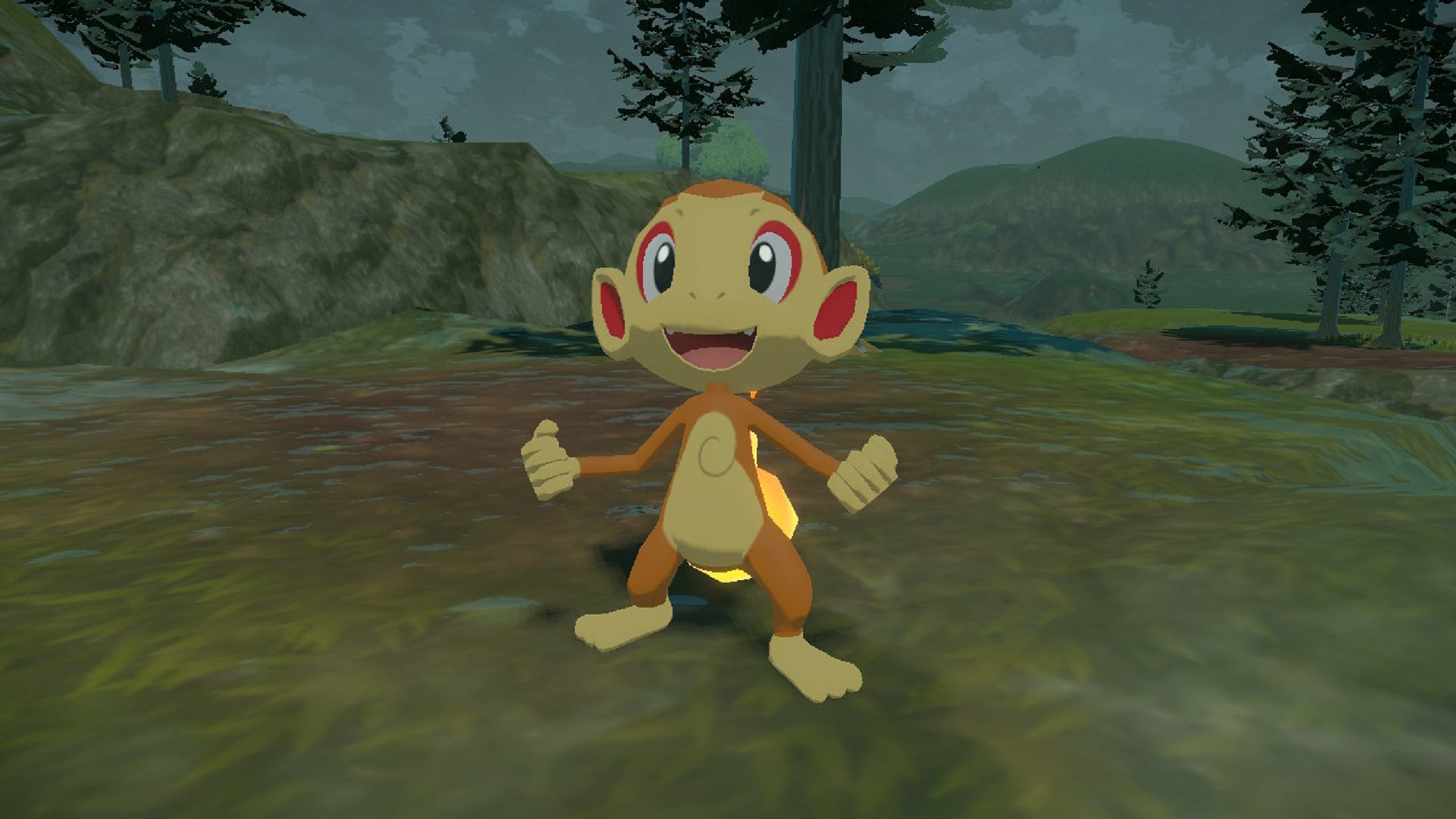 Chimchar standing ready for battle in Pokémon Legends: Arceus.