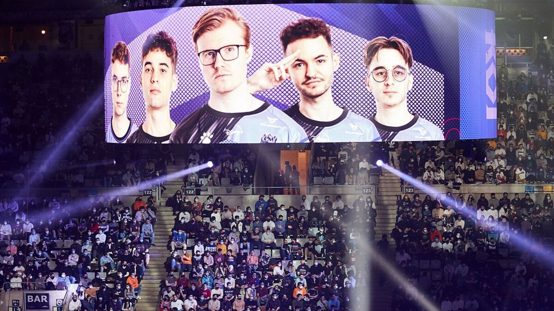 koi on a massive screen over an arena