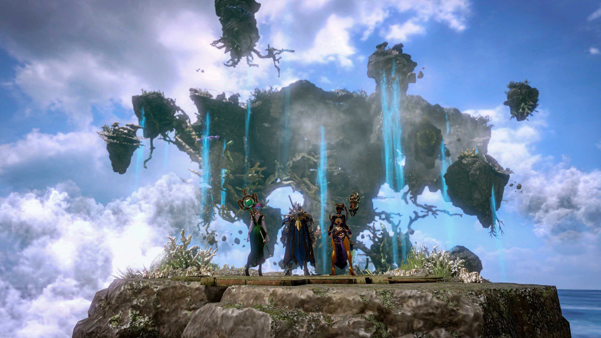 lost ark characters holding up a piece of the earth with magic