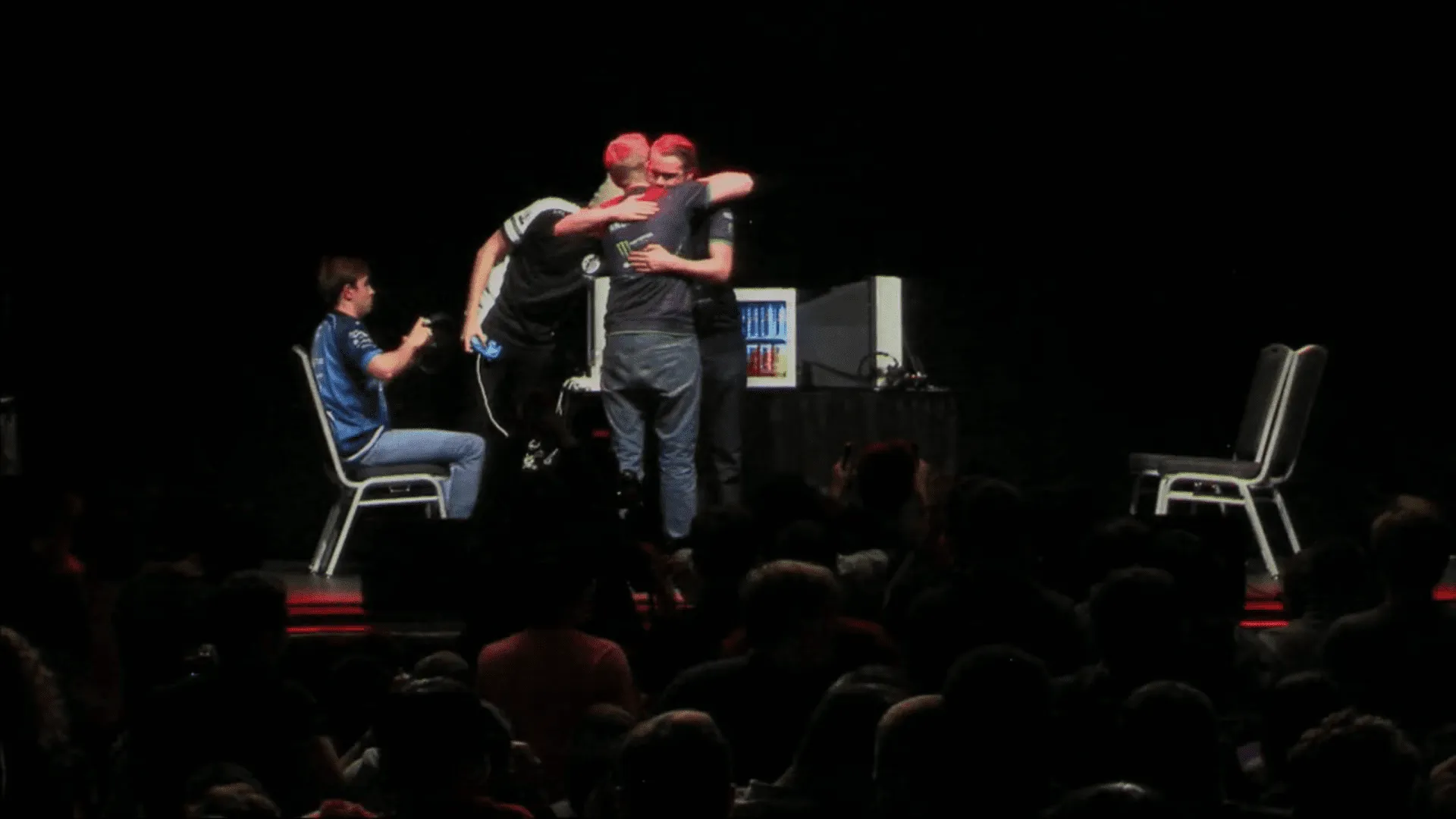 Armada and Android embrace following their Melee Doubles victory at Genesis 4.