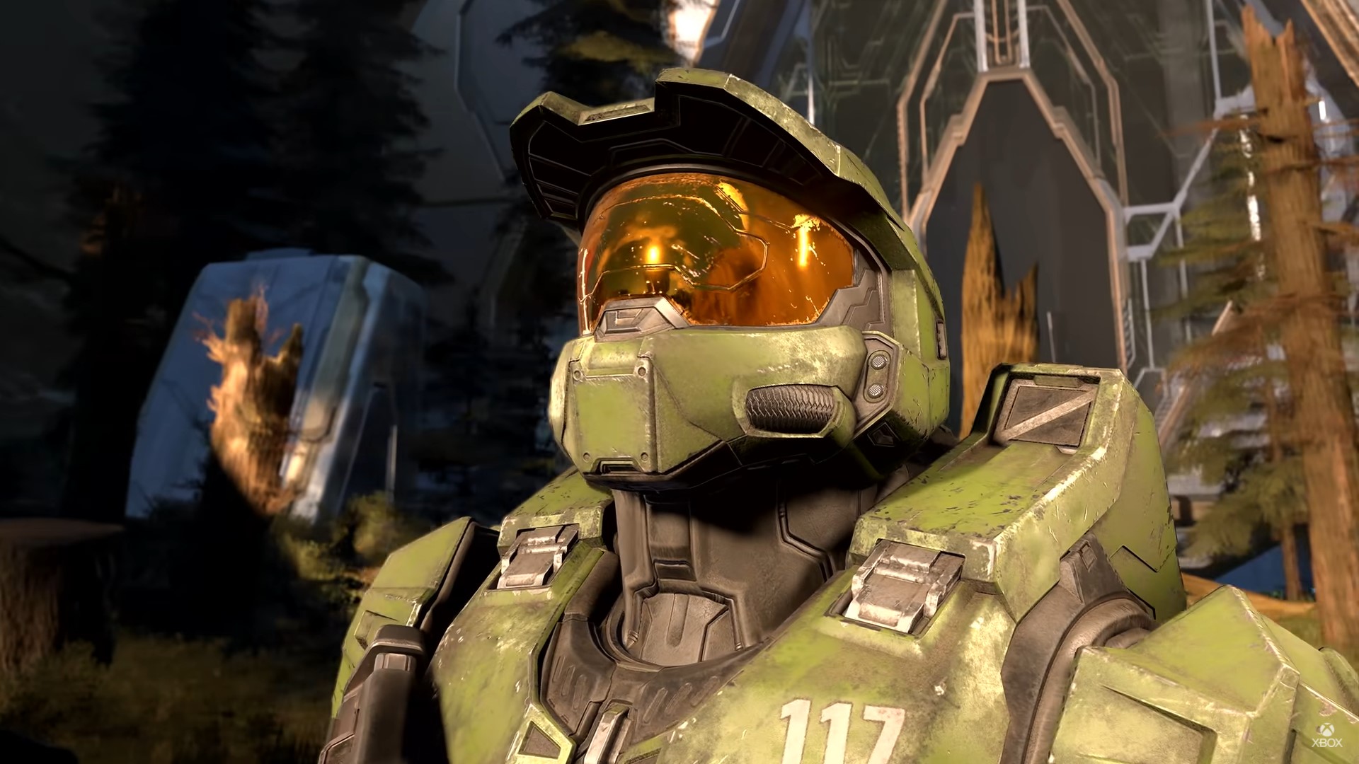 Master Chief looks on in the Halo Infinite trailer