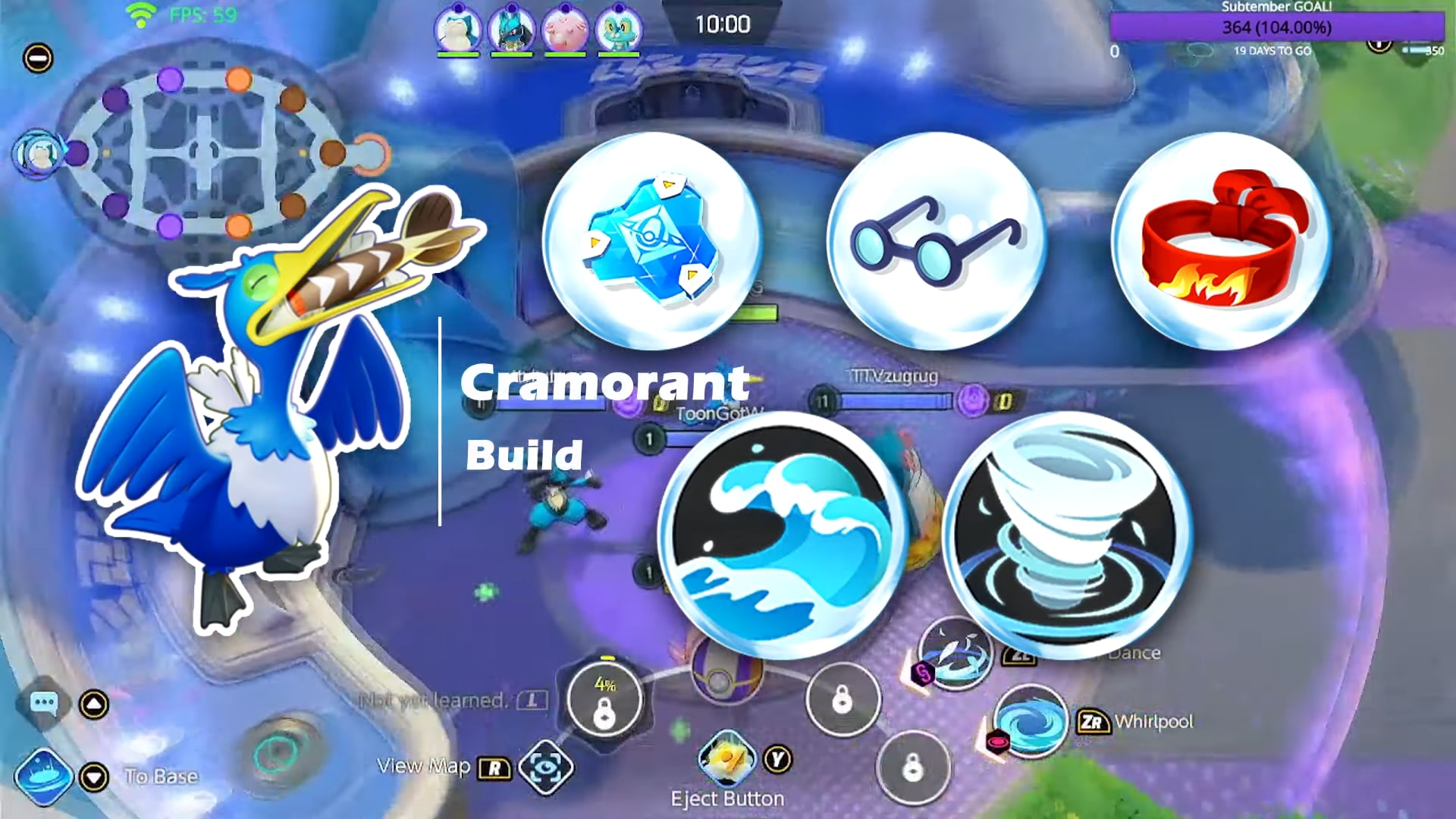 Goof, from Gaimin Gladiators' Pokémon UNITE team, shows off his Cramorant build for a tournament in September.
