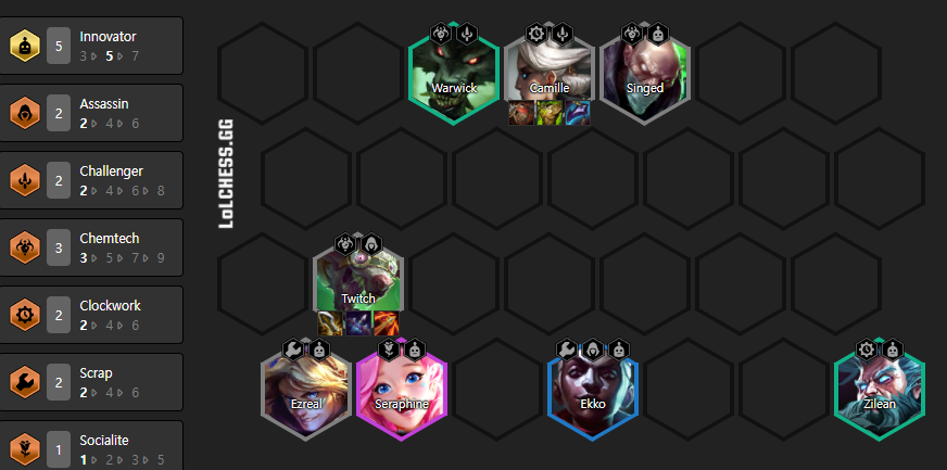A screenshot of the Perfect Synergy Reroll comp