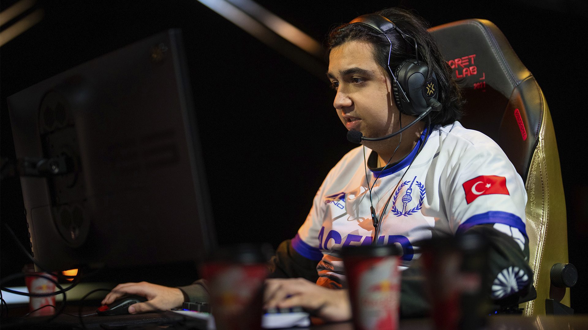 cNed at his pc on stage