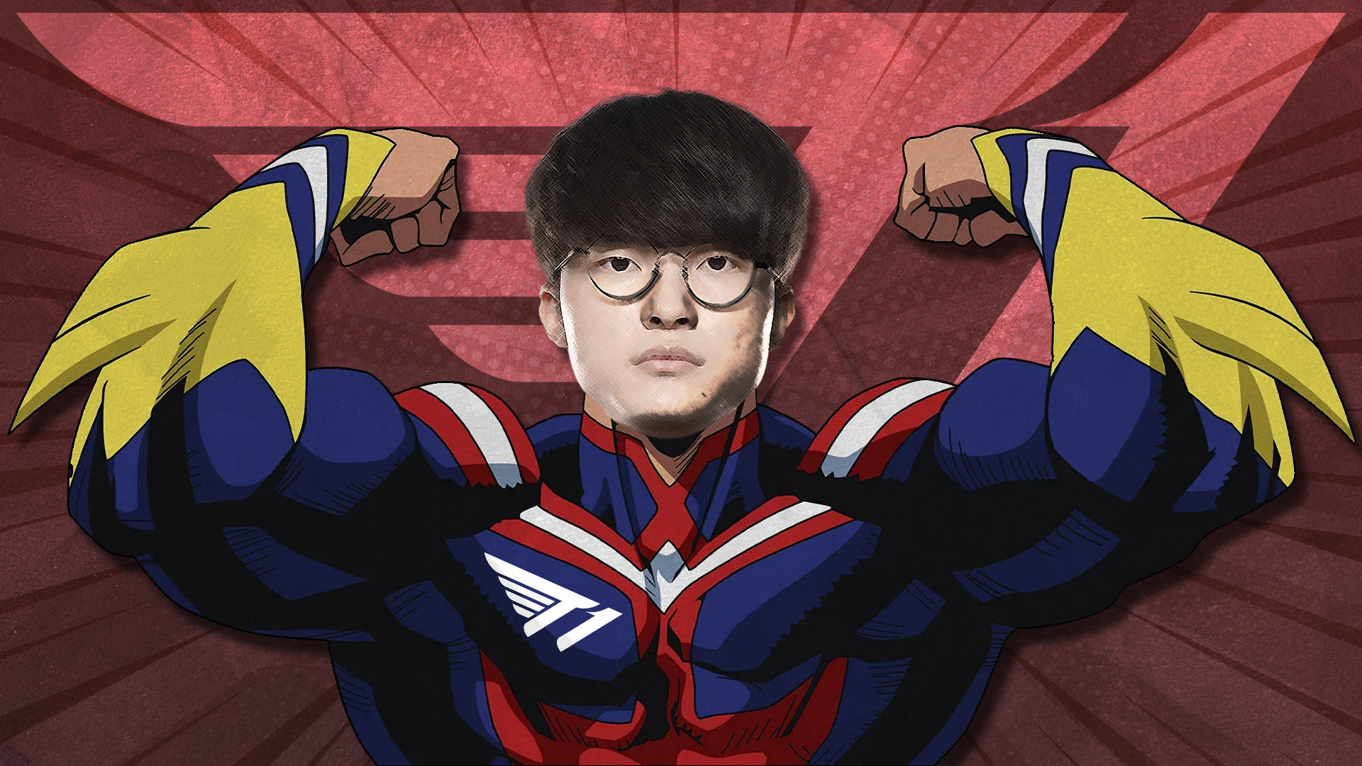 Faker, dressed as All Might, the hero of the spring 2022 T1 roster