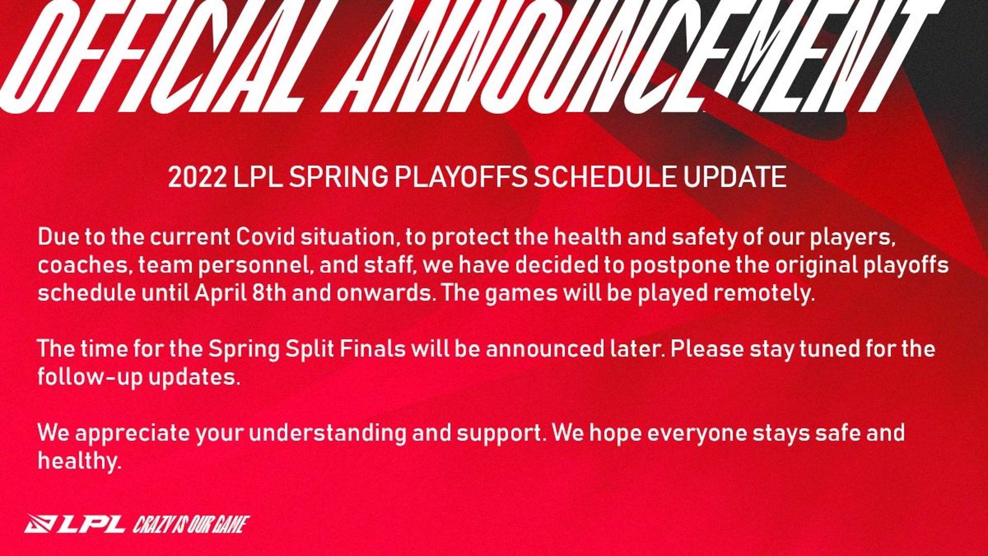 LPL 2022 spring playoffs postpone covid-19