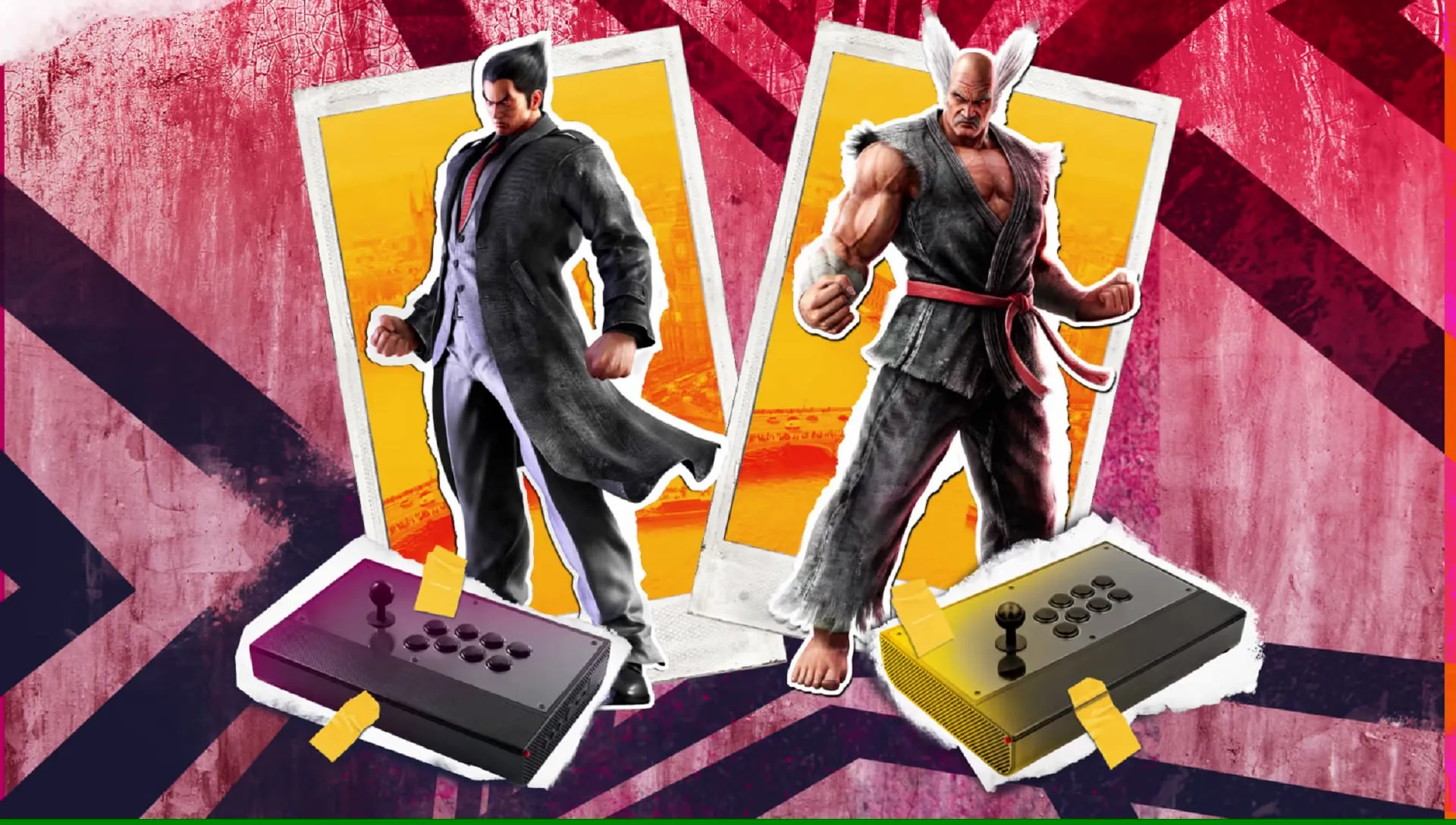 Kazuya and Heihachi on a graphic for Red Bull Golden Letters.