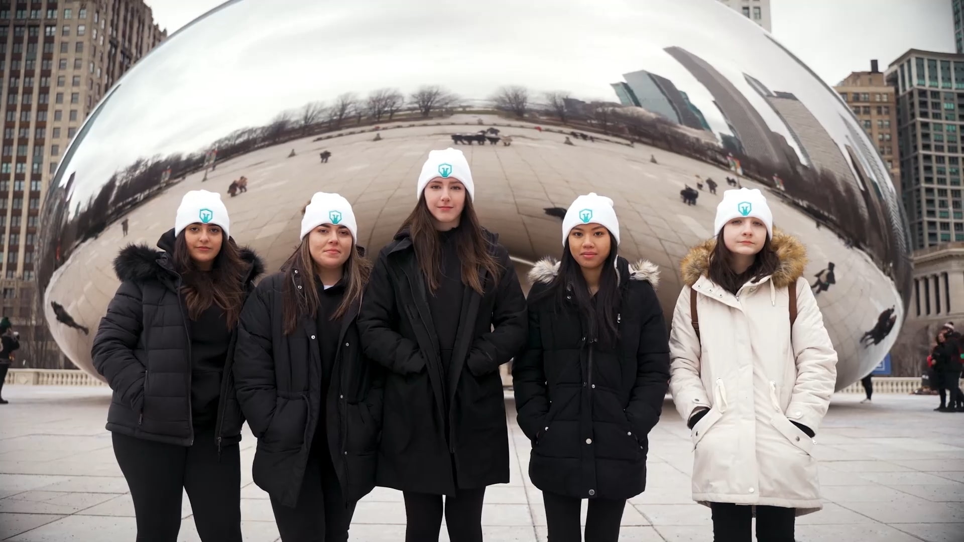 The new Immortals VALORANT players pose in front of Cloud Gate in Chicago.