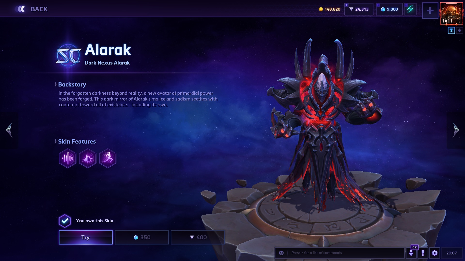 Screenshot featuring the Dark Nexus Alarak skin