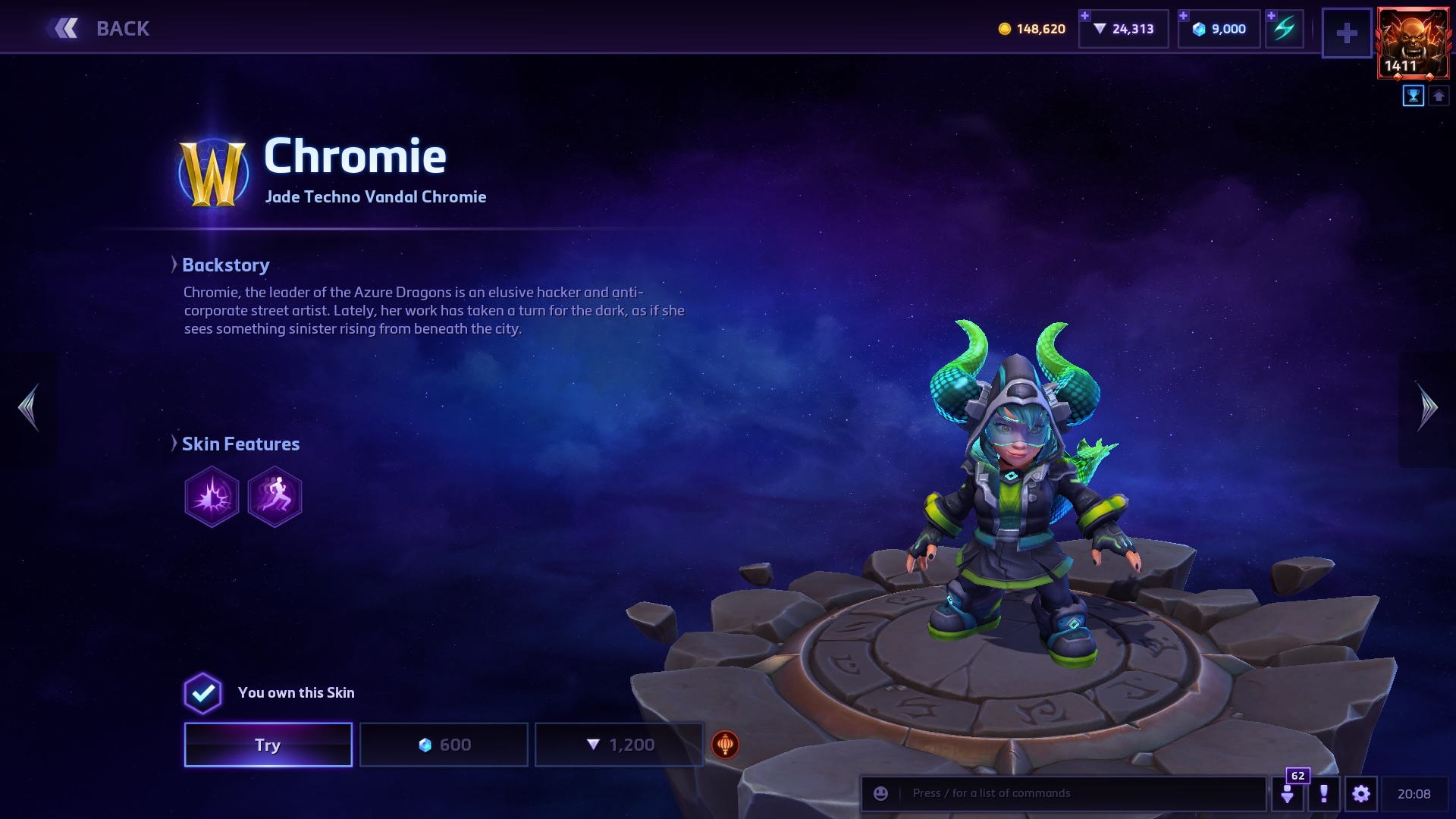 Screenshot featuring the Jade Techno Vandal Chromie skin