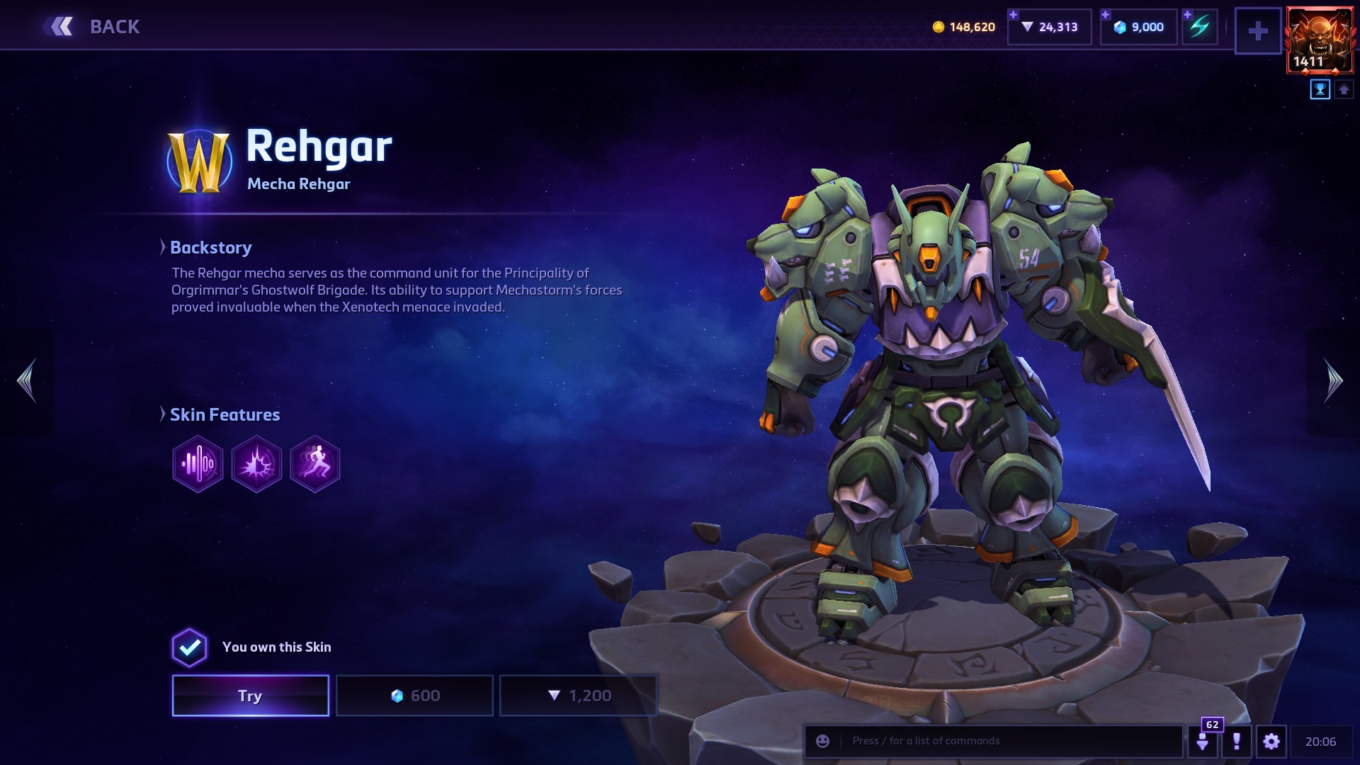 Screenshot featuring the Mecha Rehgar skin