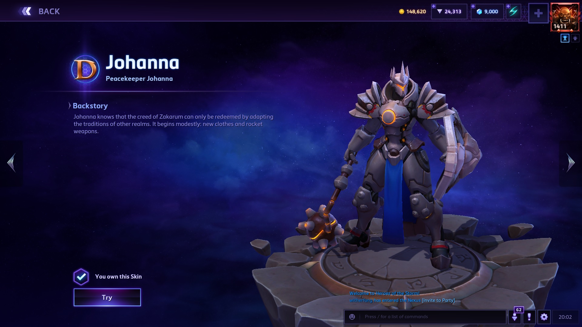 Peacekeeper Johanna skin in Heroes of the Storm