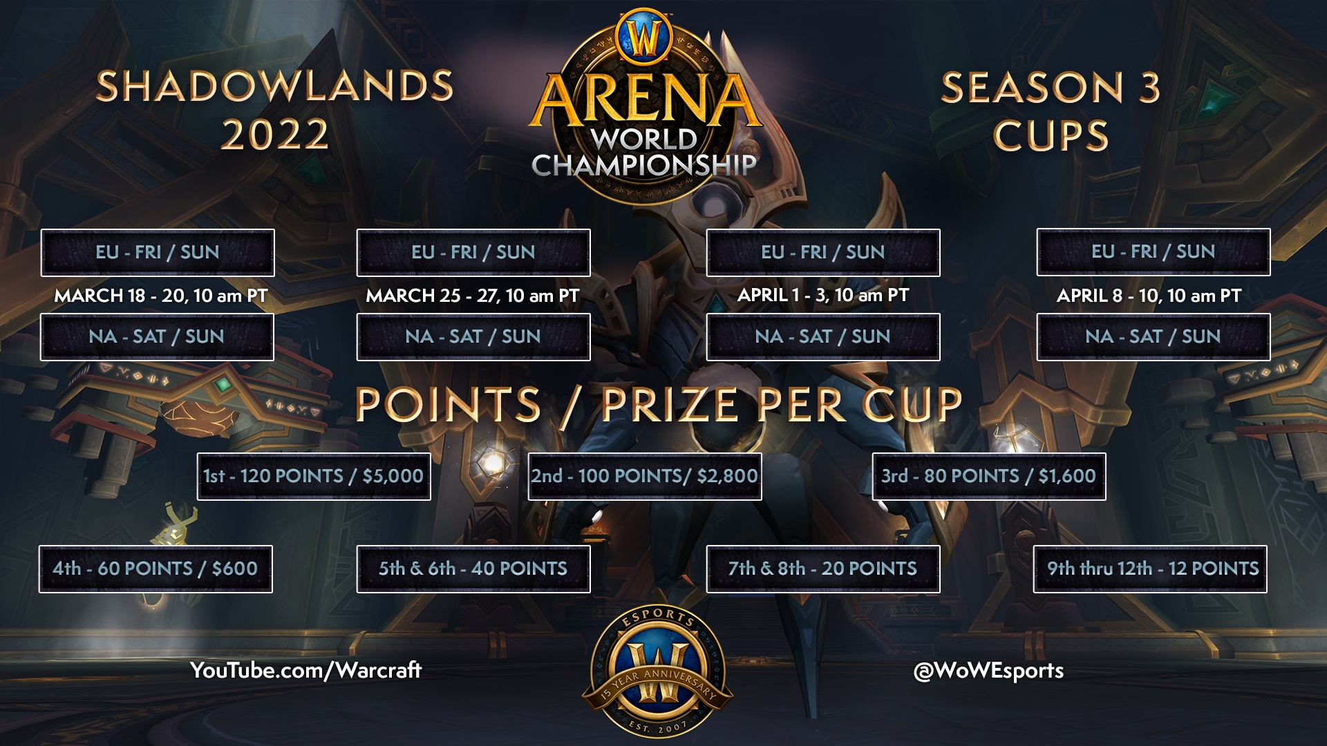World of Warcraft Arena World Championship 2022 Season 3 schedule
