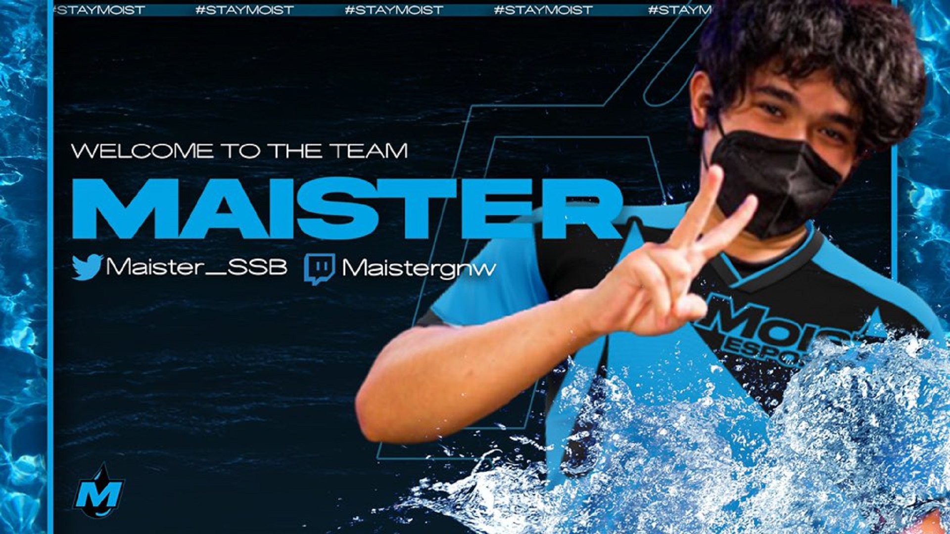 The graphic depicting Maister in a Moist Esports jersey.