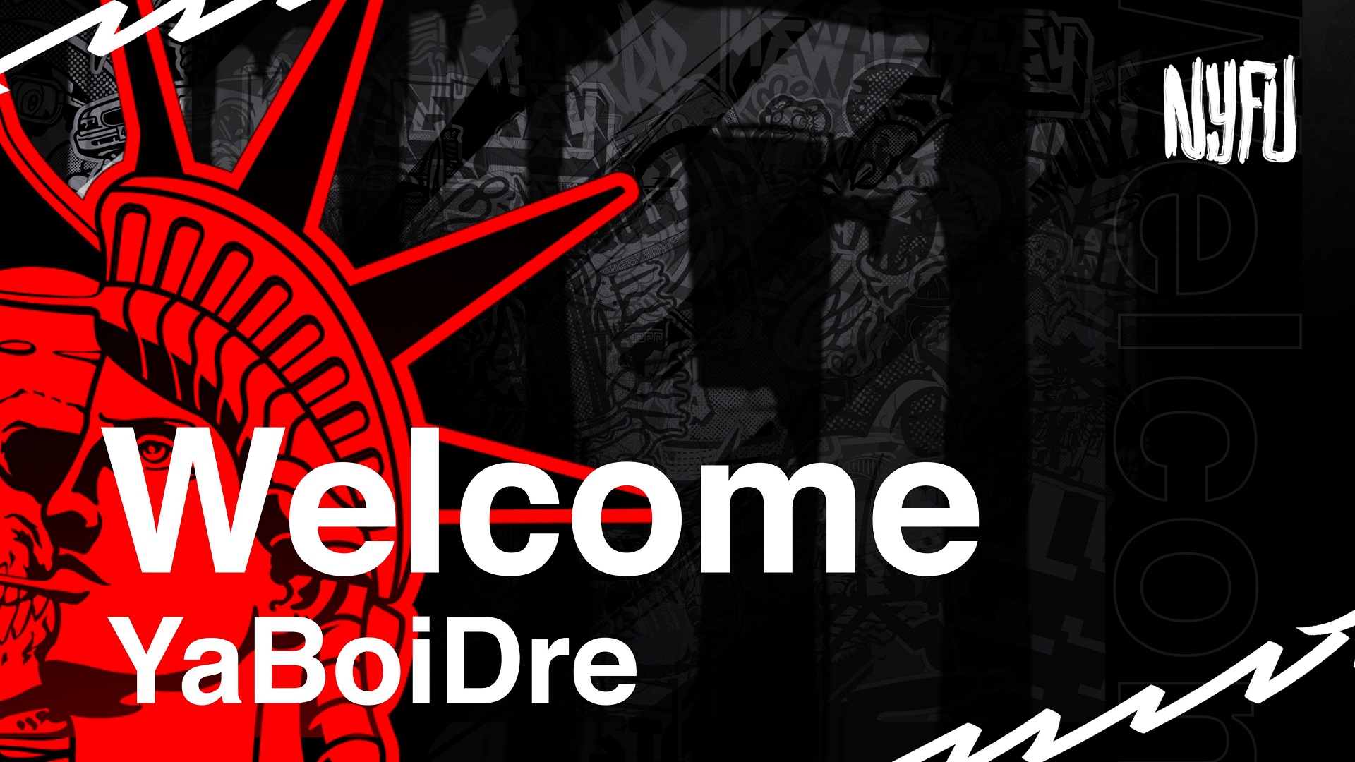 A graphic welcoming YaBoiDre to the NYFU VALORANT roster.
