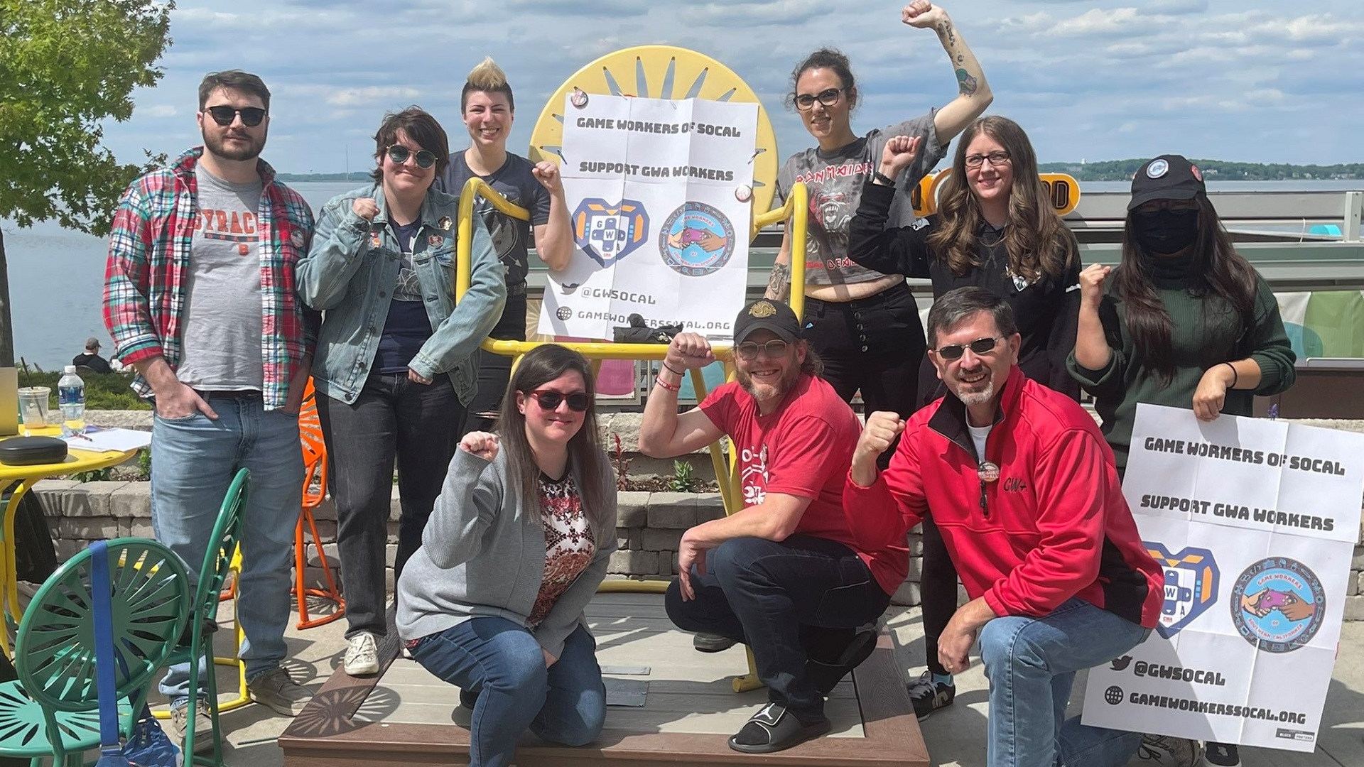 Game Workers Alliance members celebrate their successful unionization bid.