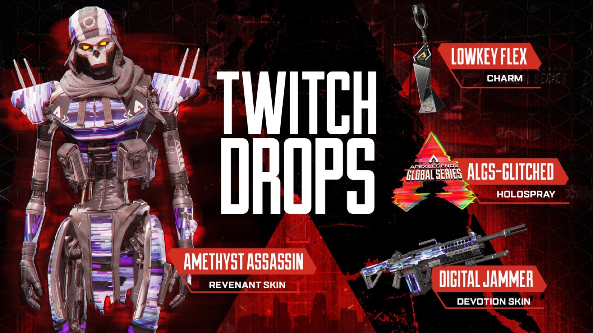 The available rewards during the ALGS Championship Twitch Drops.