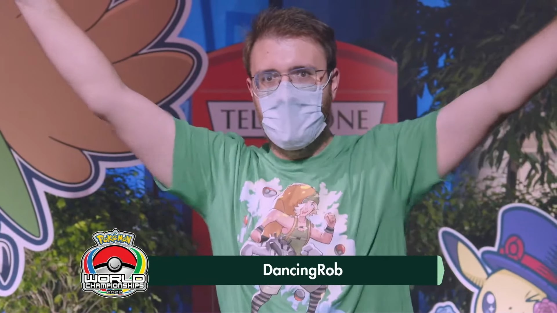 DancingRob celebrates his victory at the 2022 Pokémon GO World Championships.