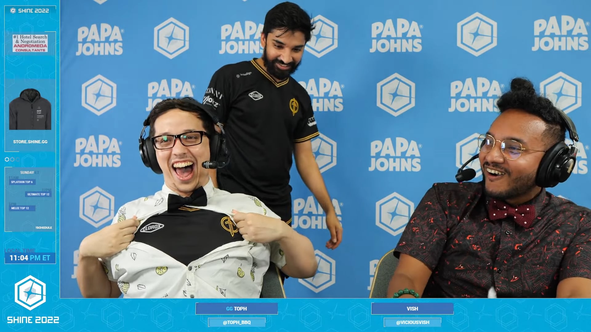 Toph reveals a Golden Guardians jersey under his button-up shirt after Zain wins Shine 2022.