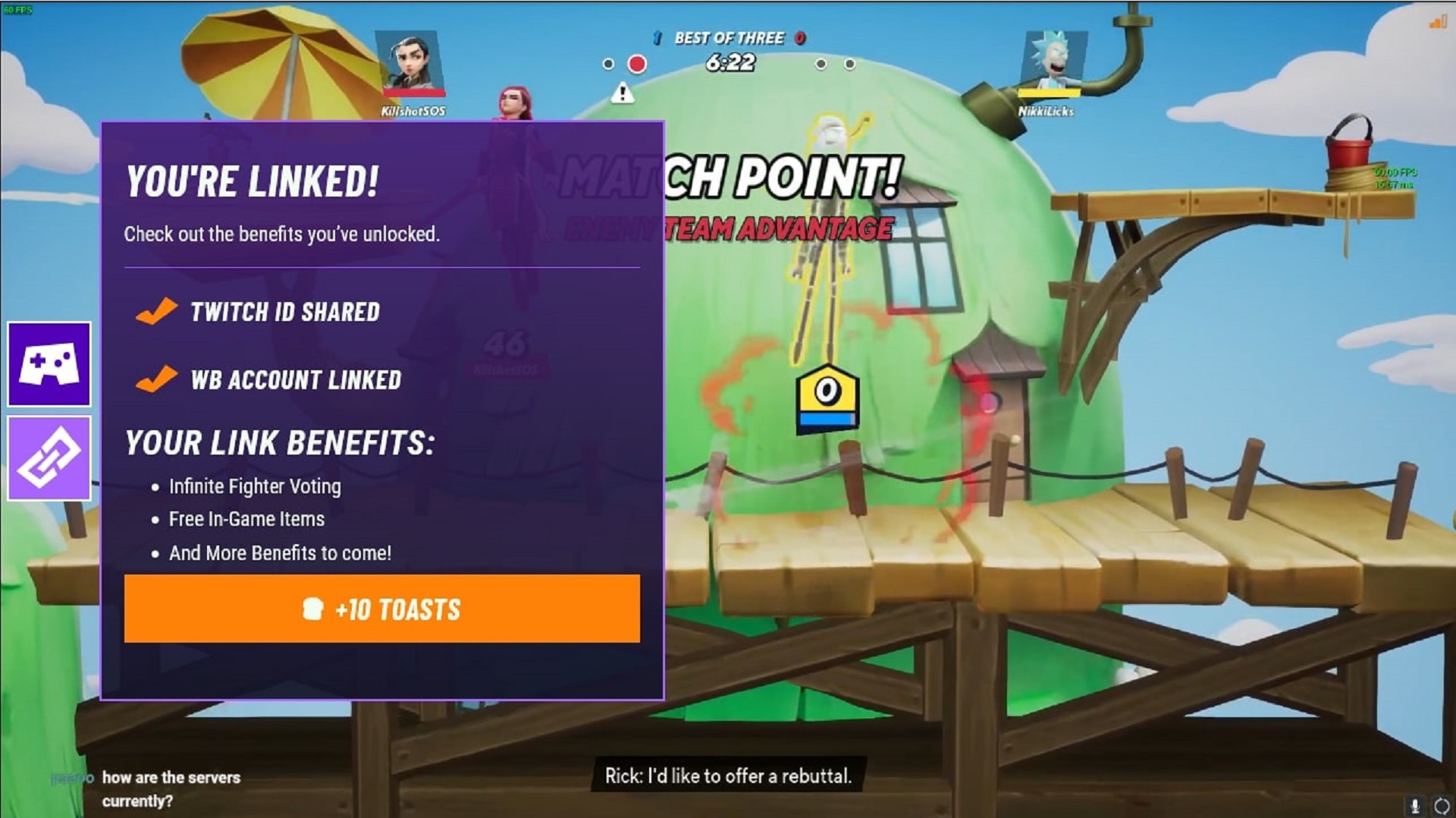 MultiVersus Twitch extension menu, where players can get free toasts through MultiVersus Twitch drops