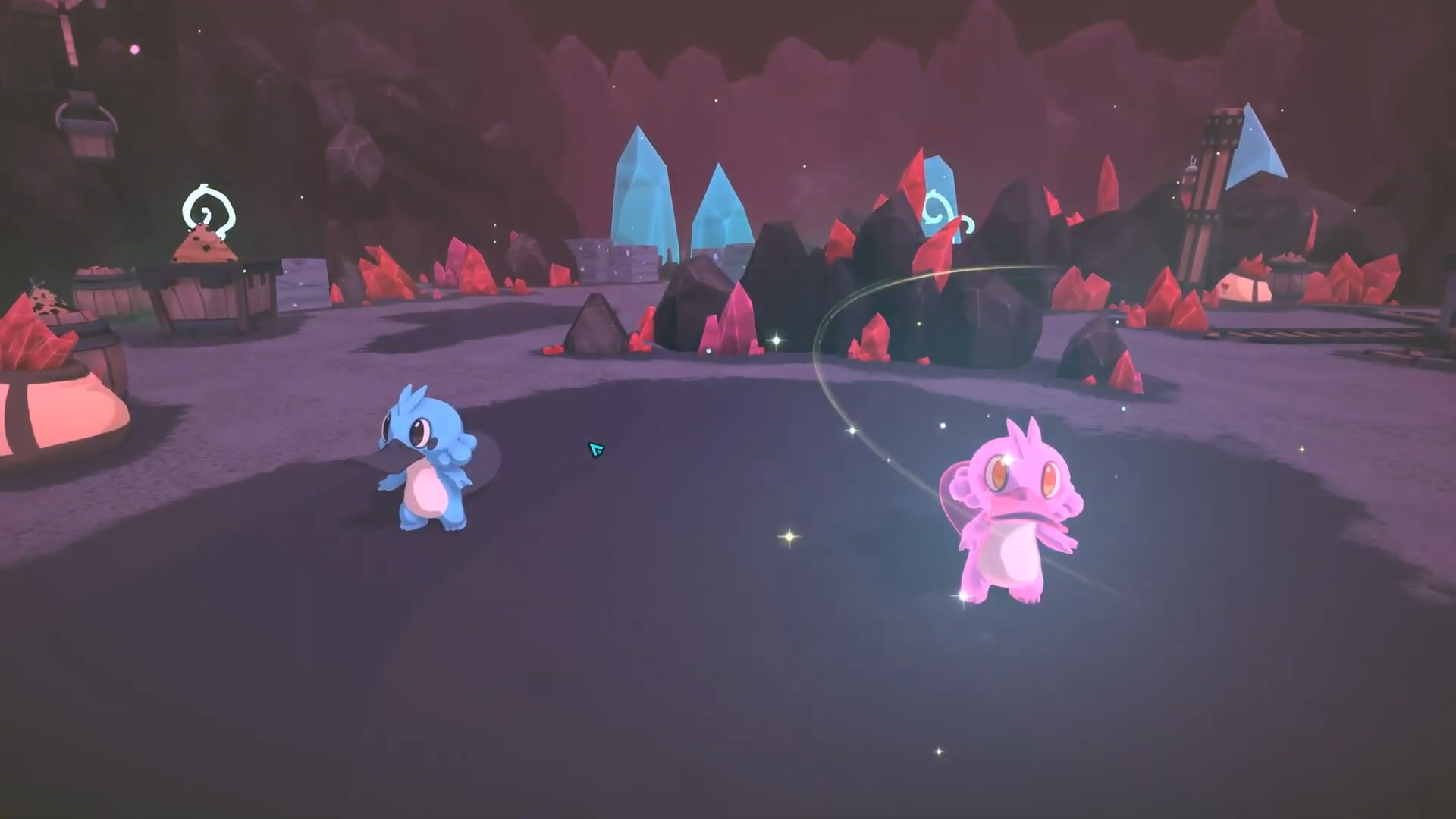 A Luma Platypet next to a non-Luma Platypet in Temtem