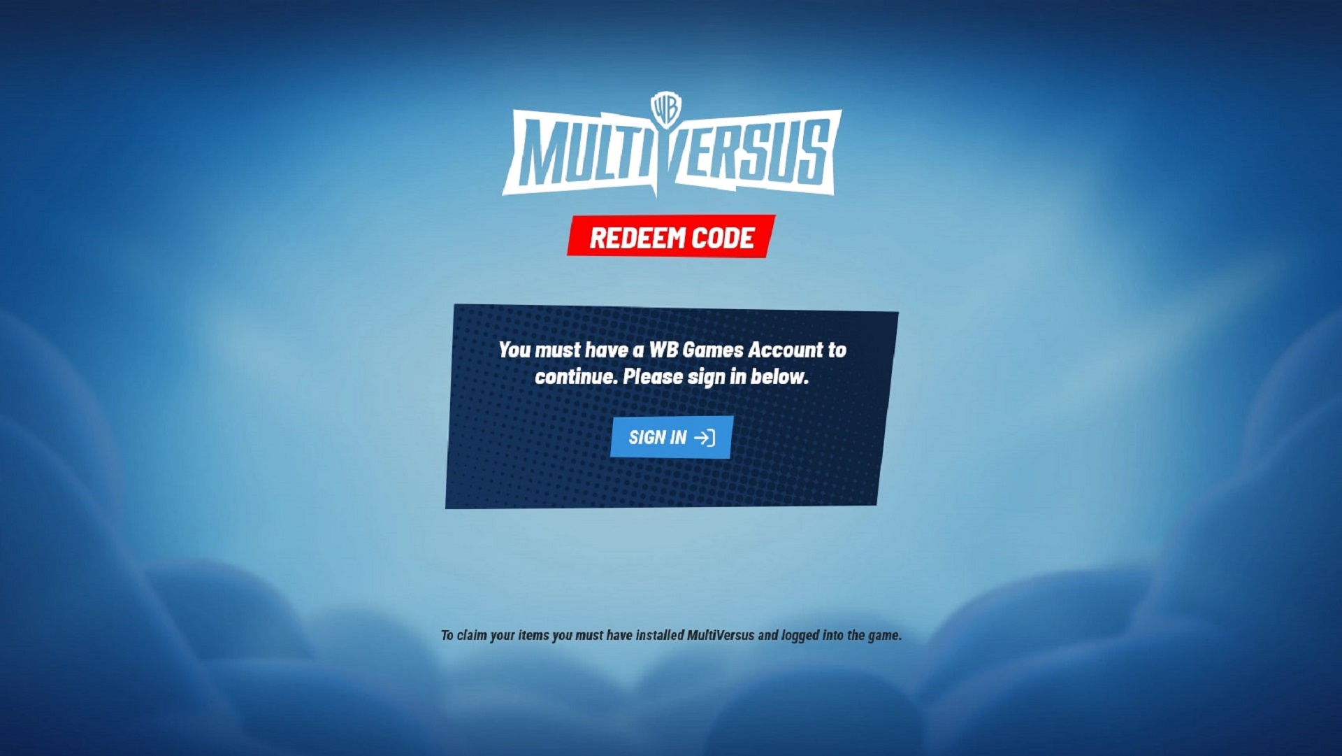The webpage where players can redeem MultiVersus codes