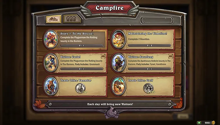 The Campfire area in Hearthstone Mercenaries