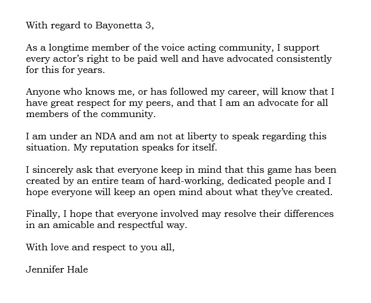 Jennifer Hale on Bayonetta 3