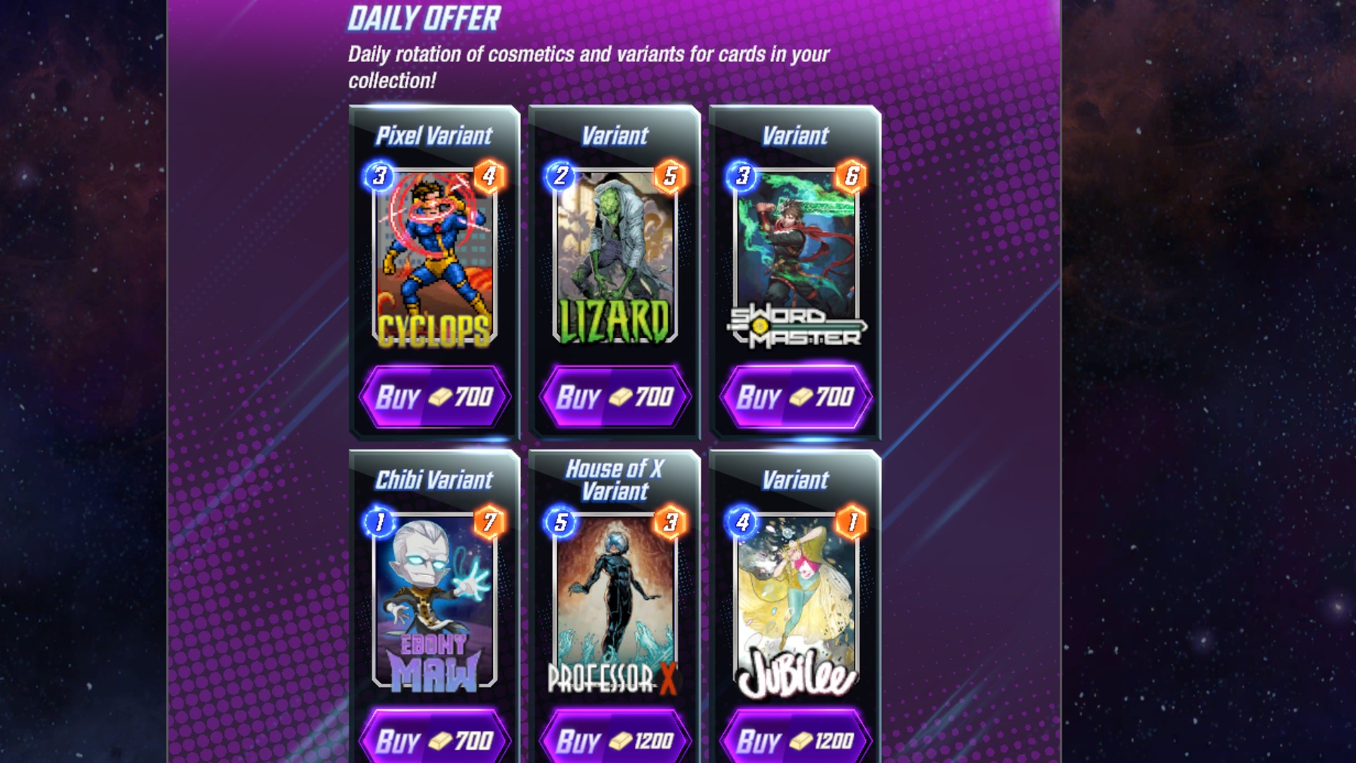 Marvel Snap Variants all daily shop card alternate art